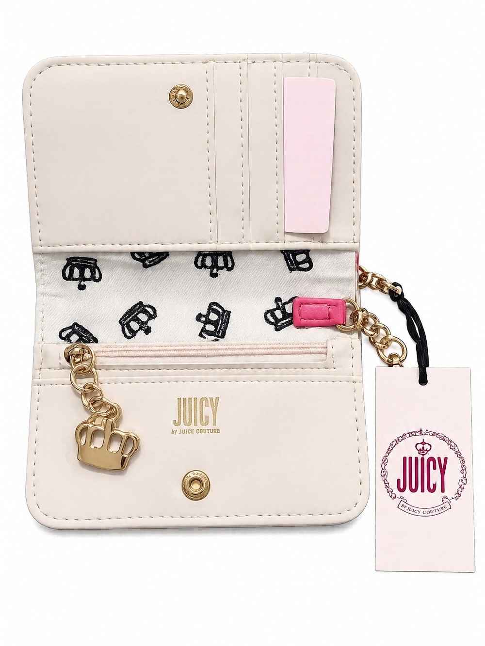 Juicy Couture Hot Pink Crystal Logo Zip Around Wallet with Heart Charm - Picture 2 of 2